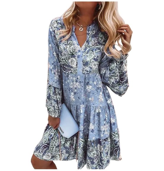 Seraphine | Women's Floral V-Neck Long Sleeve Tiered Midi Dress