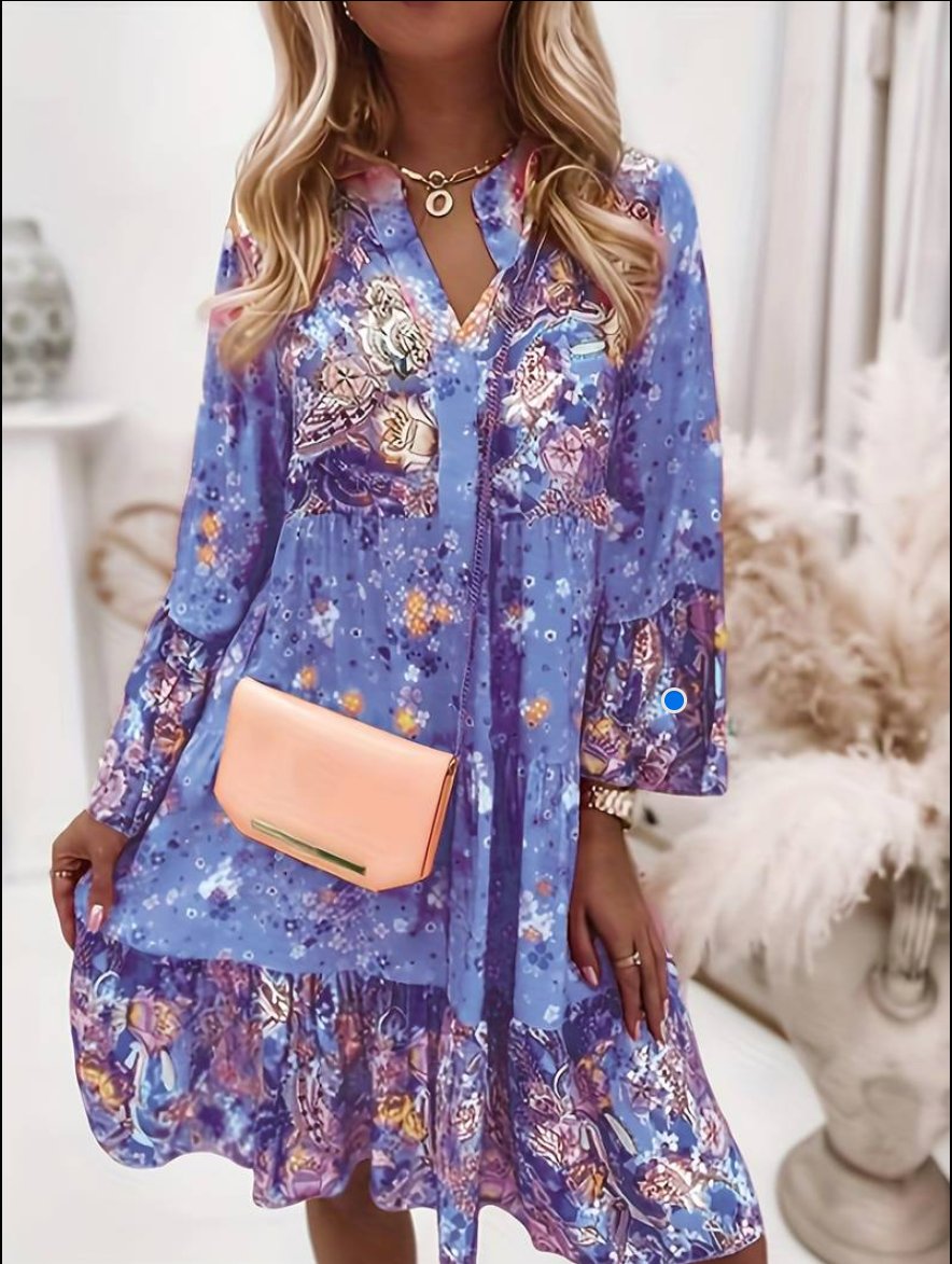 Seraphine | Women's Floral V-Neck Long Sleeve Tiered Midi Dress