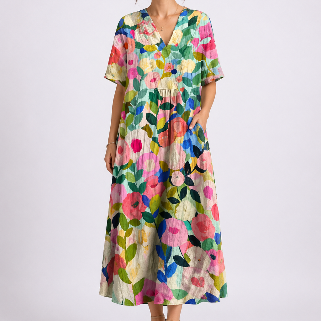 Tempest | Women's Floral V-Neck Short Sleeve Midi Dress