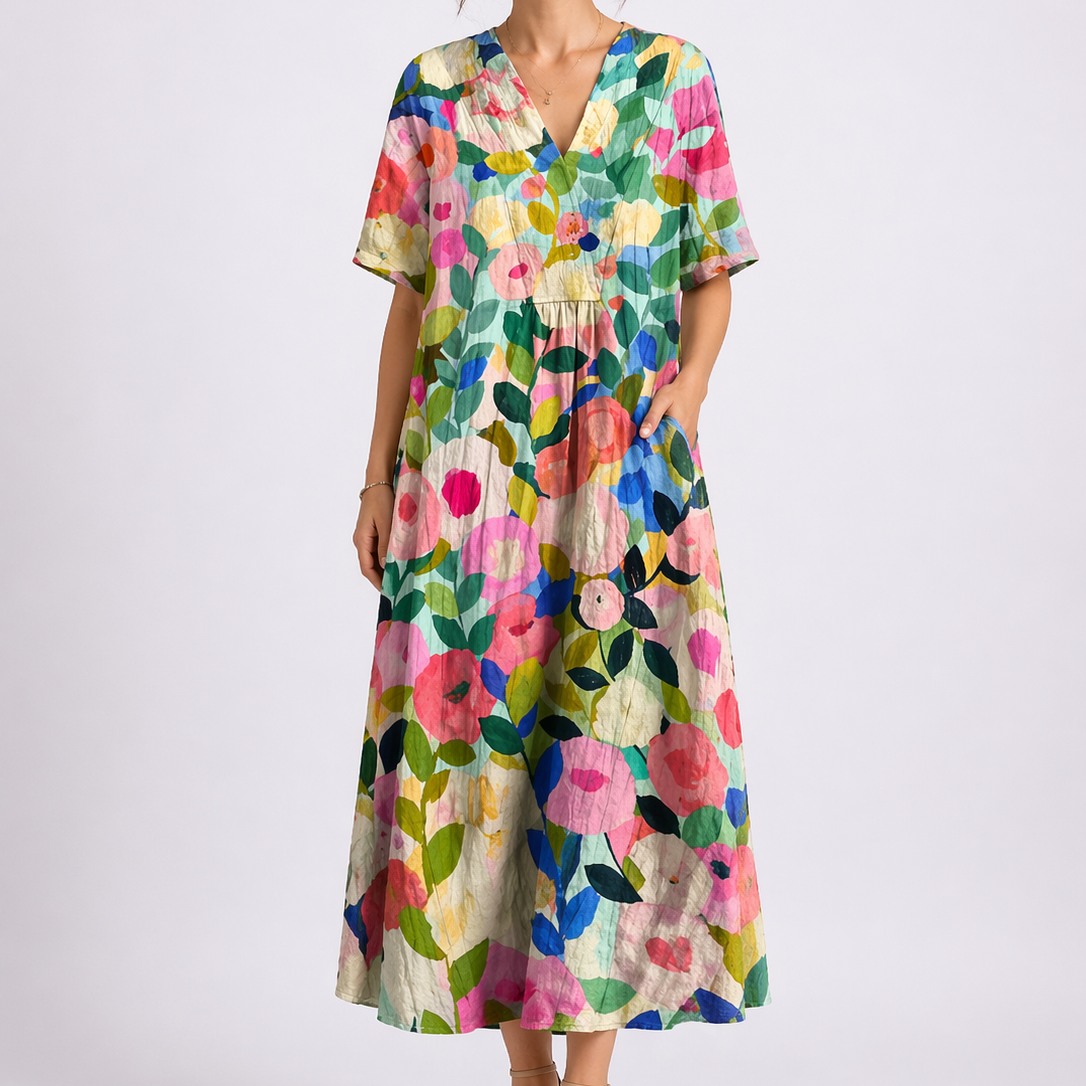 Tempest | Women's Floral V-Neck Short Sleeve Midi Dress