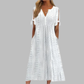 Willa | Women's Eyelet V-Neck Short Sleeve Midi Dress